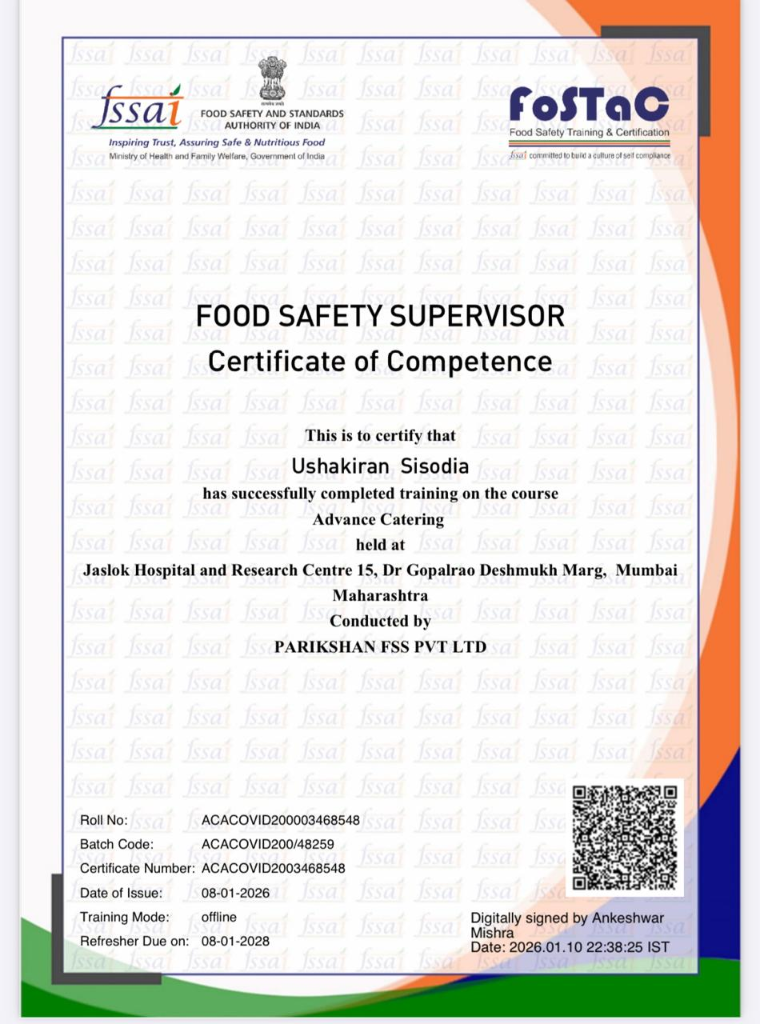 FSSAI Food Safety Supervisor Certificate